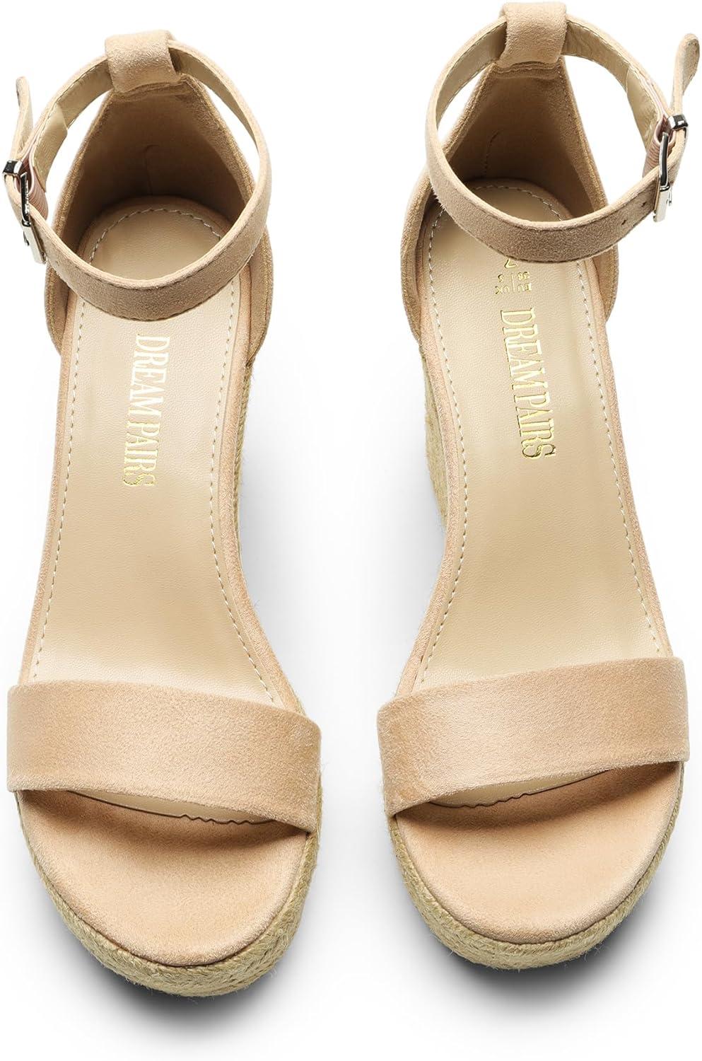 imageDREAM PAIRS Womens Platform Wedges Sandals Comfortable Open Toe Espadrilles Sandals Dressy Buckle Ankle Strap Summer ShoesNude