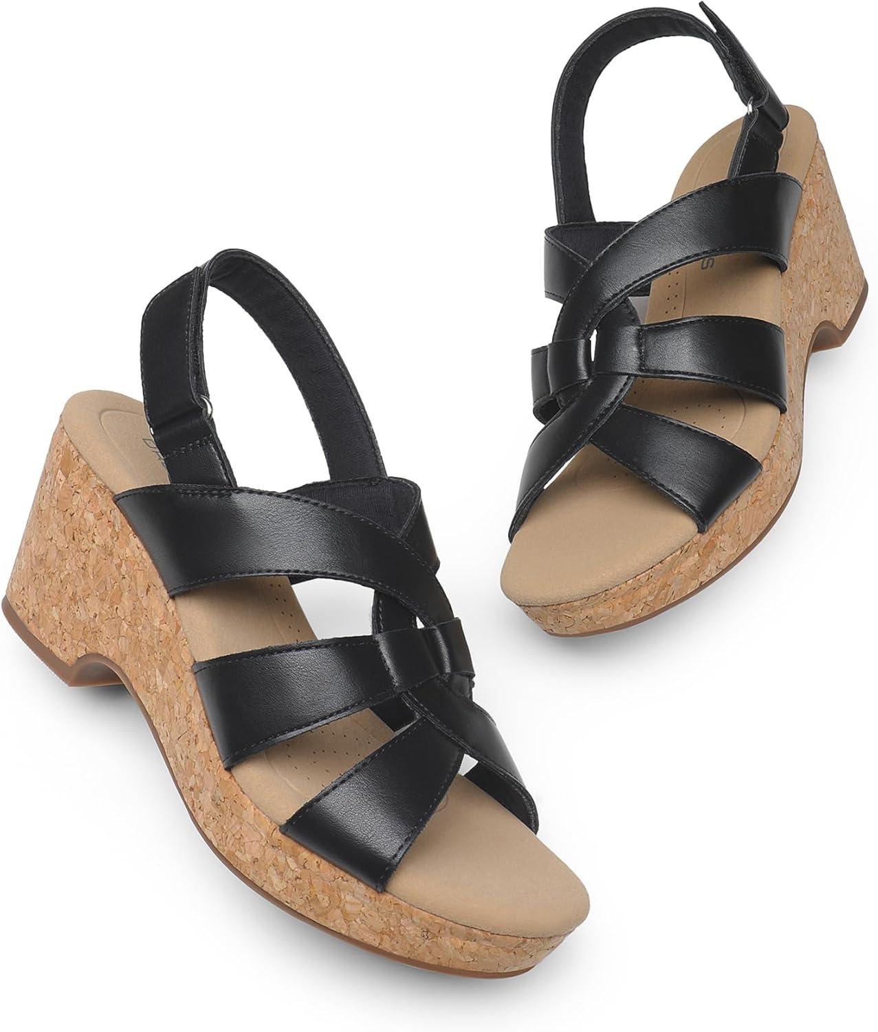 imageDREAM PAIRS Womens Wedge Sandals Comfortable Open Toe Platform Casual Dressy Cork Summer Dress ShoesBlack