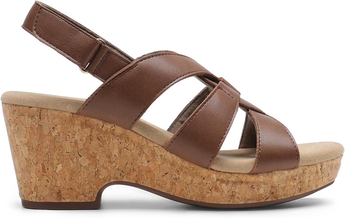 imageDREAM PAIRS Womens Wedge Sandals Comfortable Open Toe Platform Casual Dressy Cork Summer Dress ShoesBrown