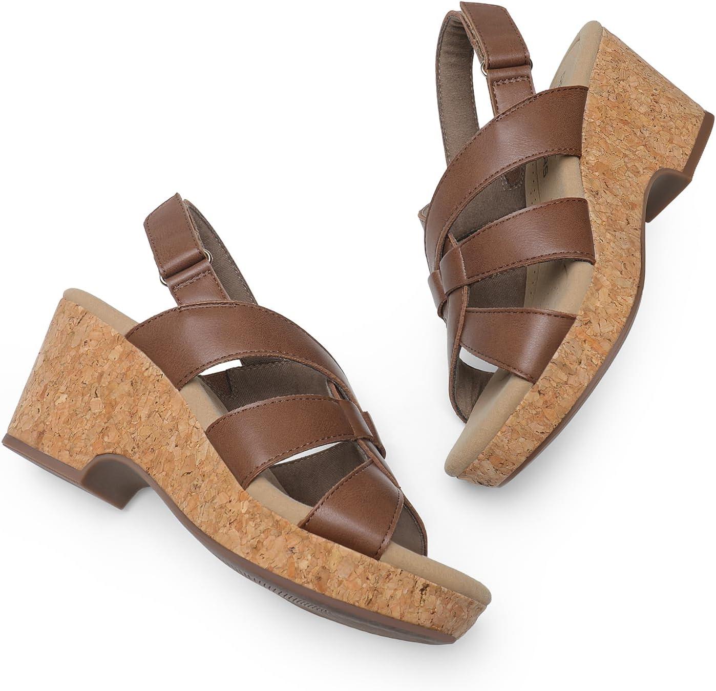 imageDREAM PAIRS Womens Wedge Sandals Comfortable Open Toe Platform Casual Dressy Cork Summer Dress ShoesBrown