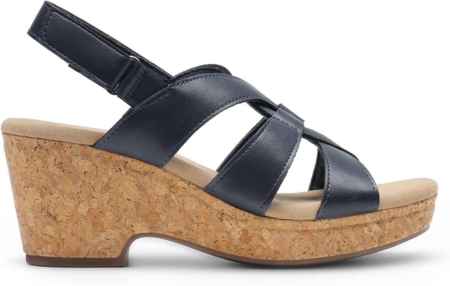 imageDREAM PAIRS Womens Wedge Sandals Comfortable Open Toe Platform Casual Dressy Cork Summer Dress ShoesNavy