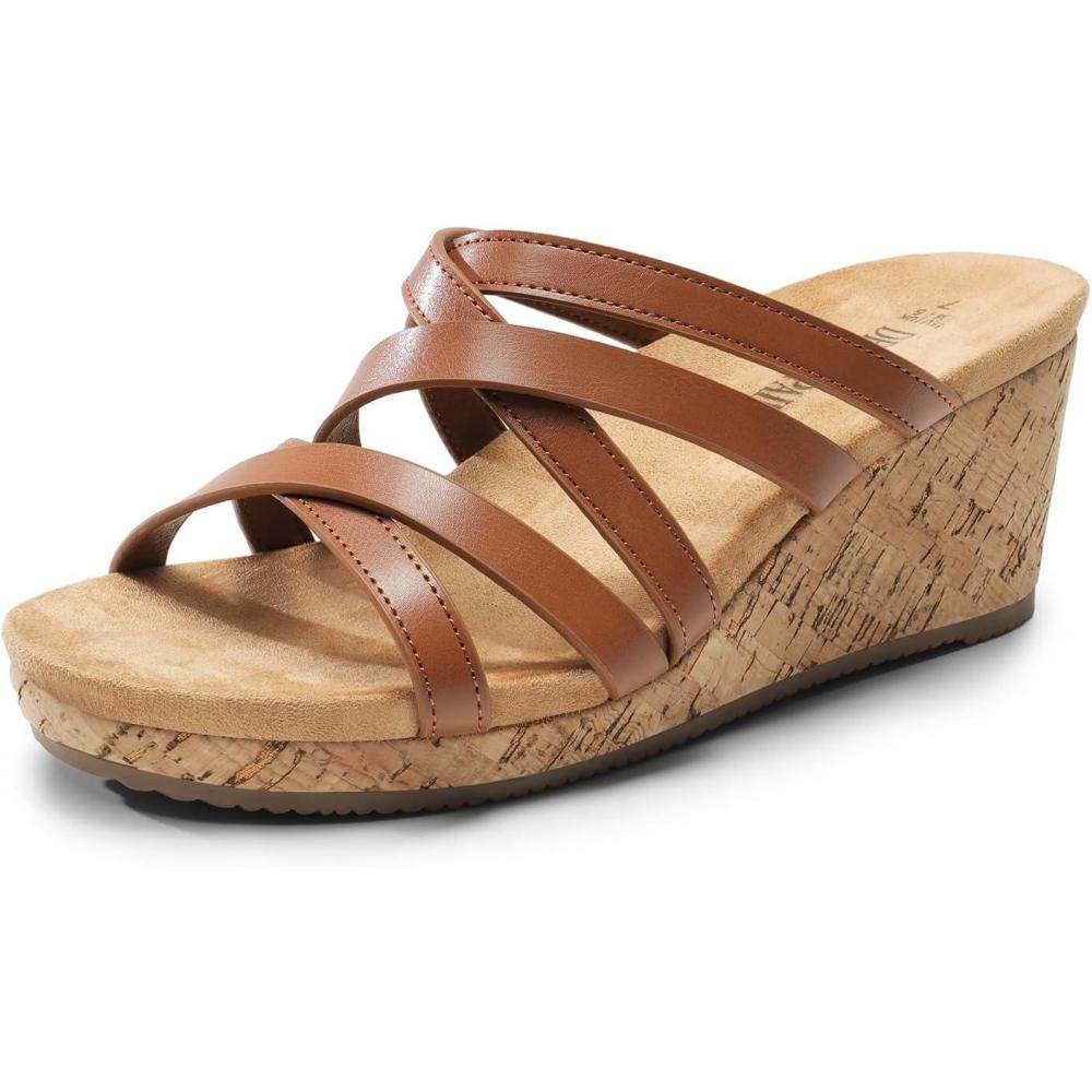 imageDREAM PAIRS Dressy Wedge Sandals for Women Casual Summer Comfort Cork Strappy Platform Slides SandalsBrown