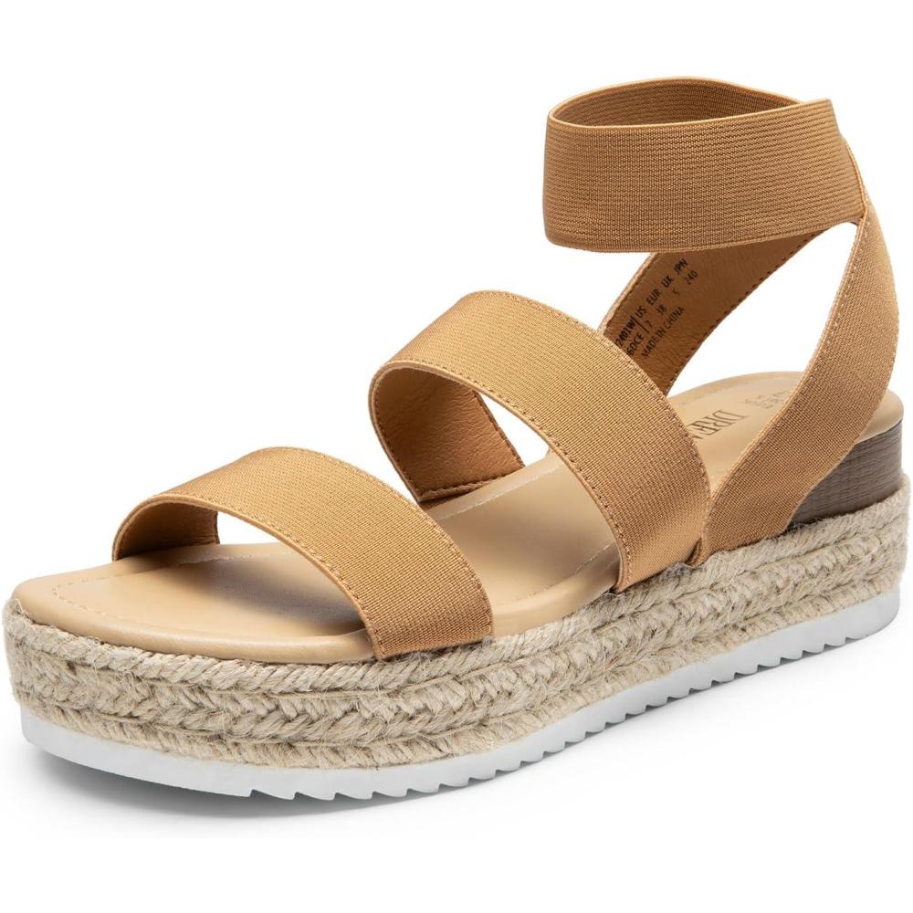 imageDREAM PAIRS Strappy Espadrille Platform Wedge Sandals for Women Dressy Summer Comfortable Open Toe Sandals with Cushioned Insole and Ankle Strap BuckleCamel