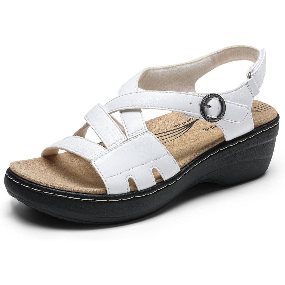imageDREAM PAIRS Womens Comfortable Arch Support Wedge Sandals Open Toe Summer Walking ShoeWhite
