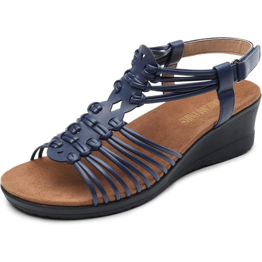 imageDREAM PAIRS Womens Comfortable Strappy Low Heel Open Toe SlipOn Wedge Sandals Arch Support for Summer Dressy ShoesNavy