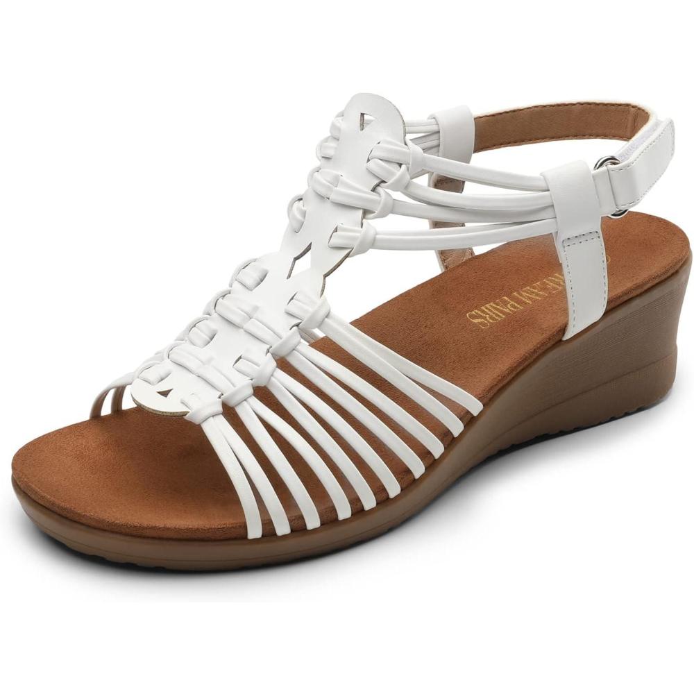 imageDREAM PAIRS Womens Comfortable Strappy Low Heel Open Toe SlipOn Wedge Sandals Arch Support for Summer Dressy ShoesWhite