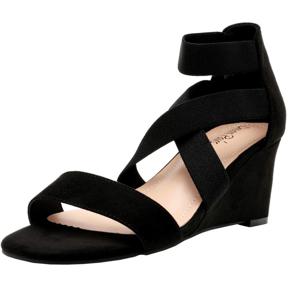 imageDREAM PAIRS Womens Elastic Ankle Strap Low Wedge SandalsBlack