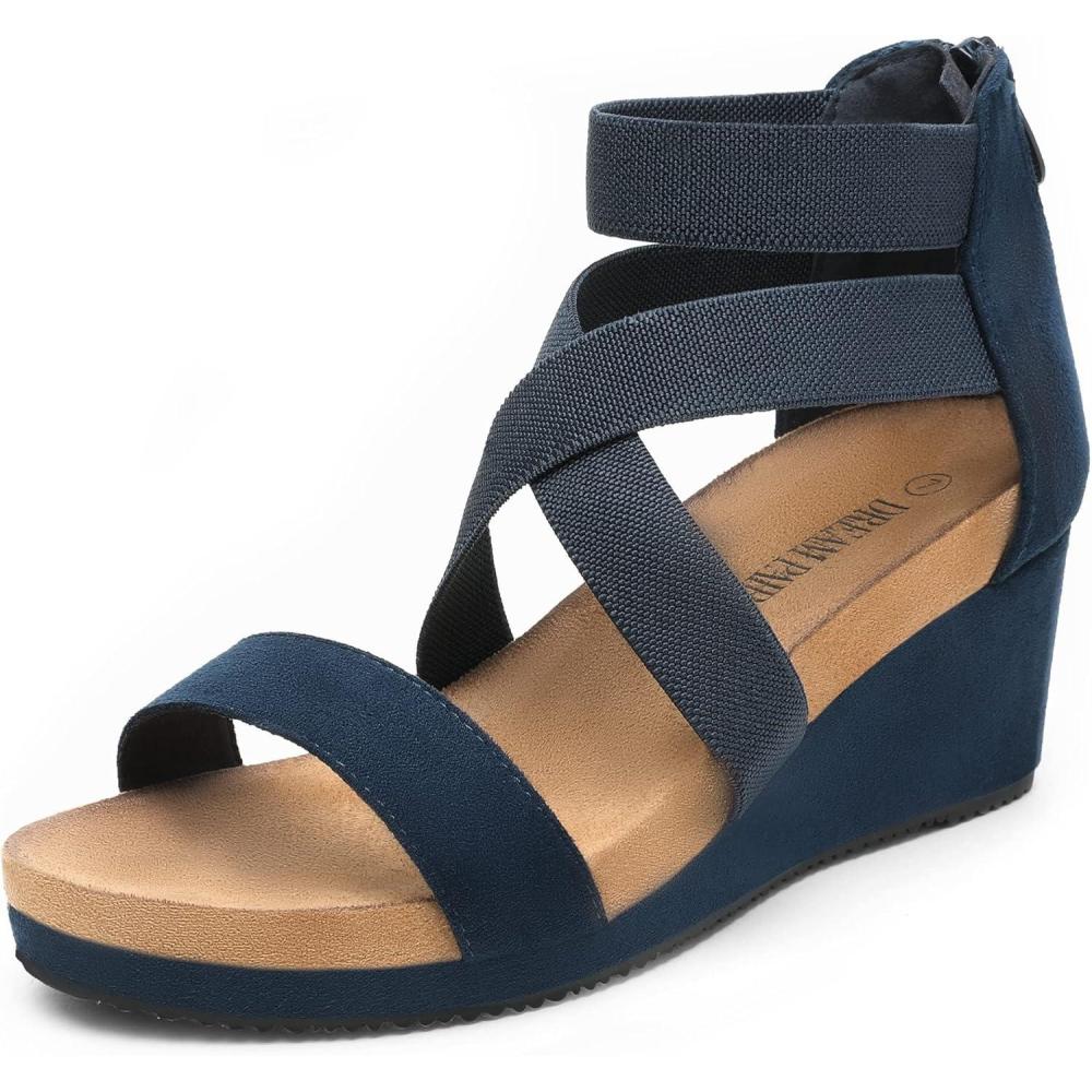imageDREAM PAIRS Womens Elastic Ankle Strap Open Toe Platform Wedge Sandals Comfortable Summer ShoesNavy