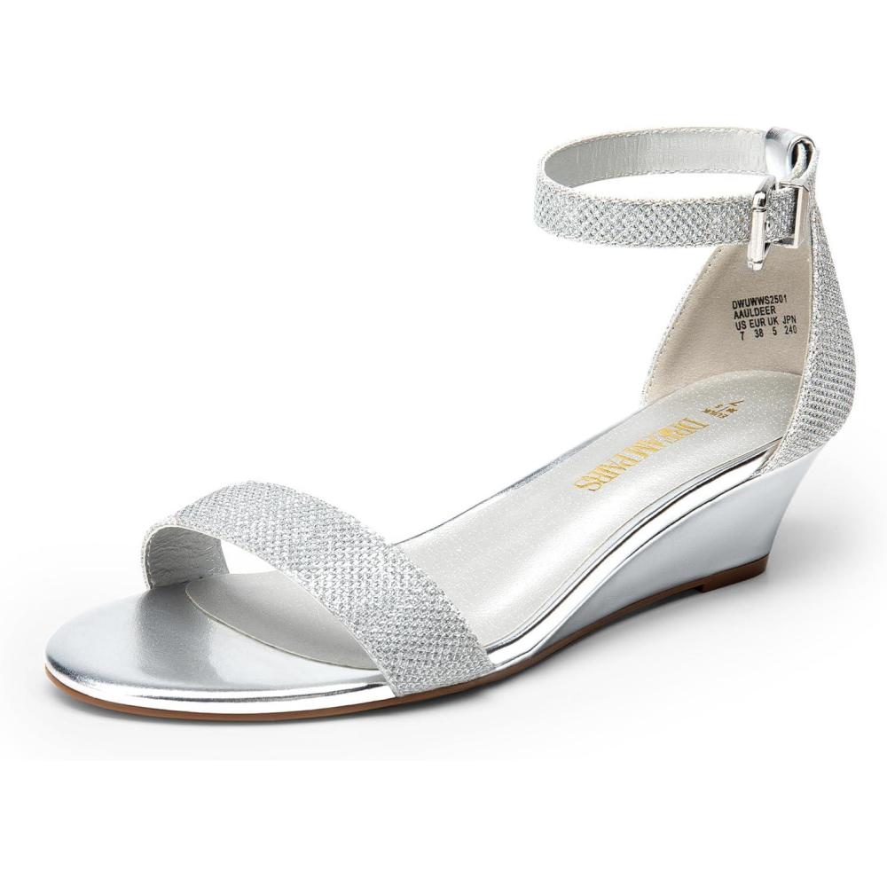 imageDREAM PAIRS Womens Ingrid Ankle Strap Low Wedge SandalSilver