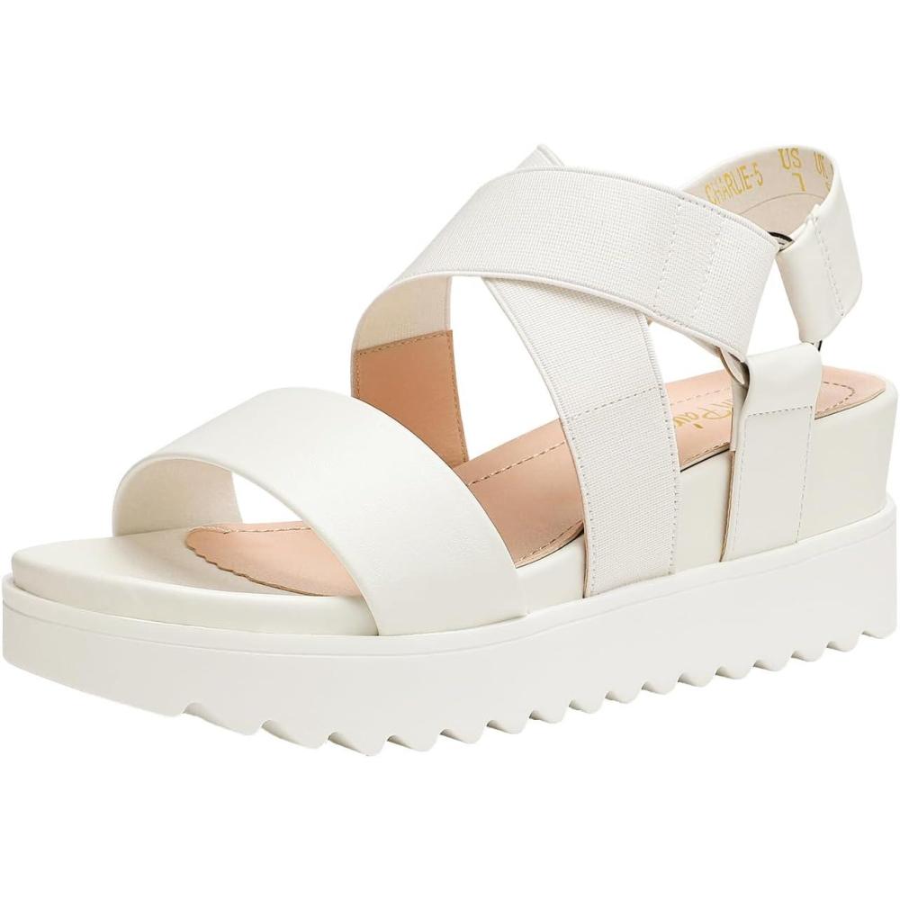 imageDREAM PAIRS Womens Open Toe Ankle Strap Platform Wedge SandalsWhite