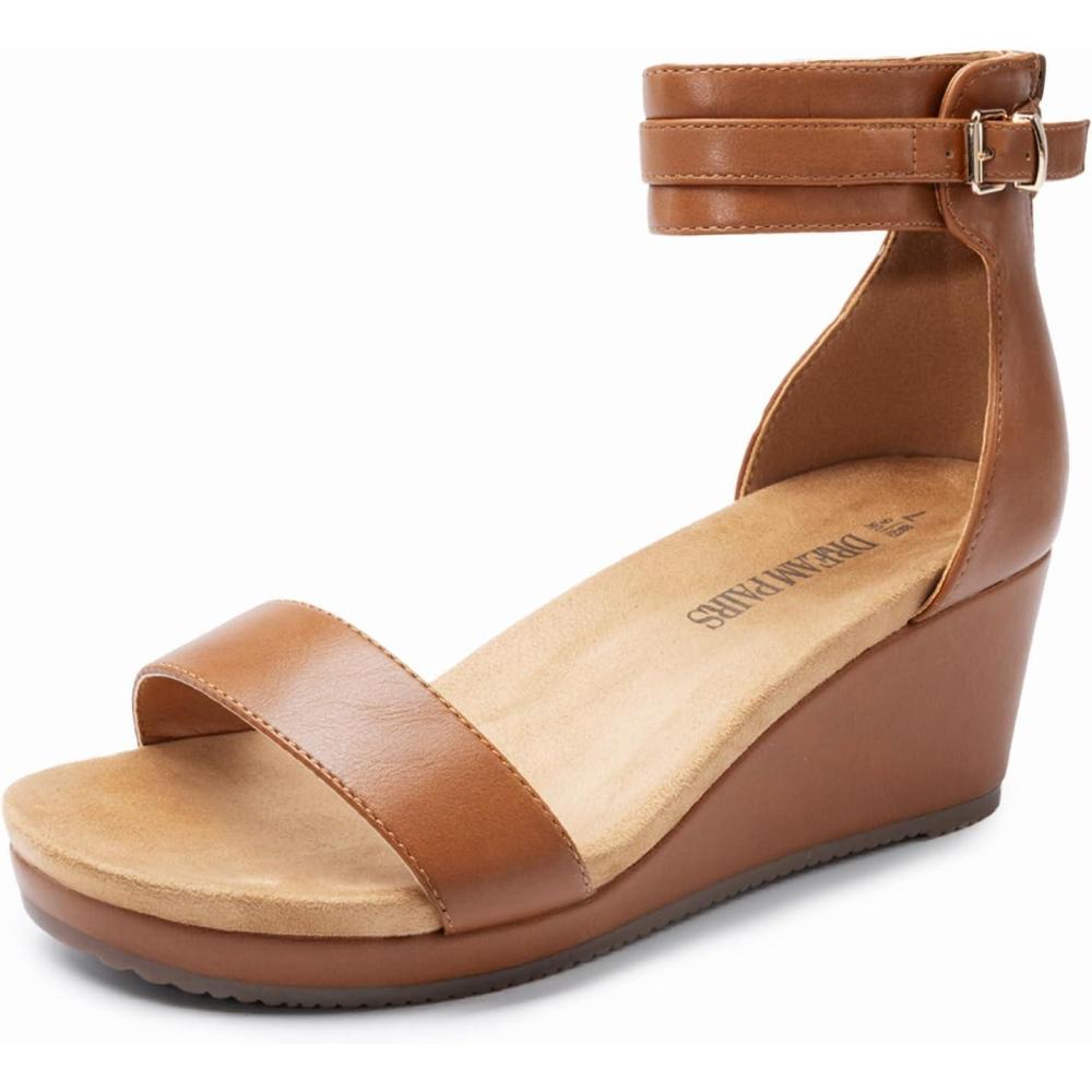 imageDREAM PAIRS Womens Open Toe Buckle Ankle Strap Platform Wedge Sandals Summer ShoesCamelPu