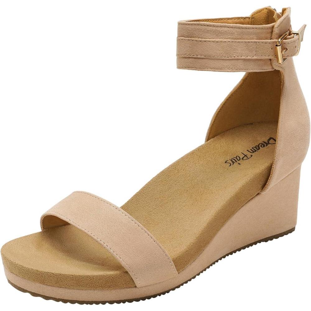 imageDREAM PAIRS Womens Open Toe Buckle Ankle Strap Platform Wedge Sandals Summer ShoesNude