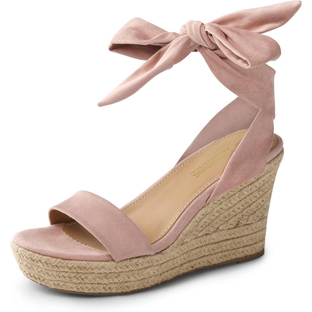 imageDREAM PAIRS Womens Open Toe Espadrilles Wedges Tie Lace Up Cute Ankle Strap Platform Sandals Dressy ShoesPink
