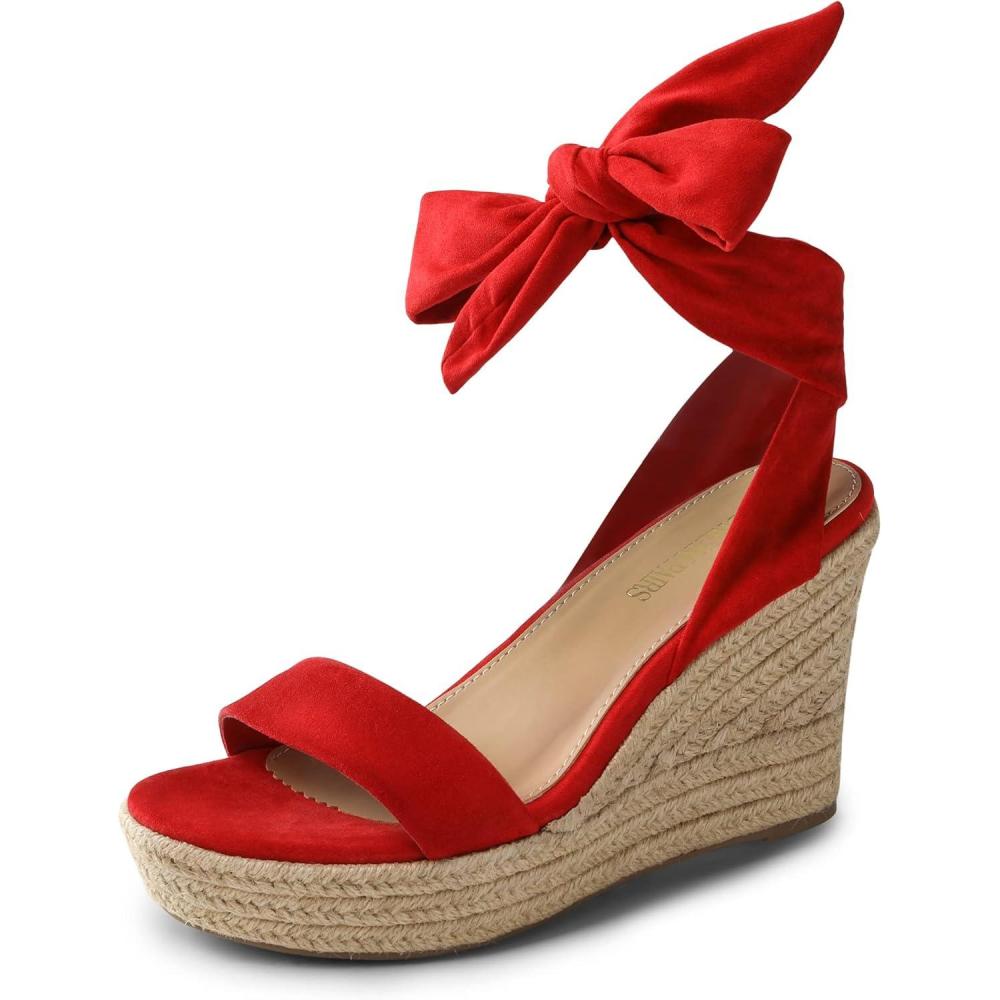 imageDREAM PAIRS Womens Open Toe Espadrilles Wedges Tie Lace Up Cute Ankle Strap Platform Sandals Dressy ShoesRed