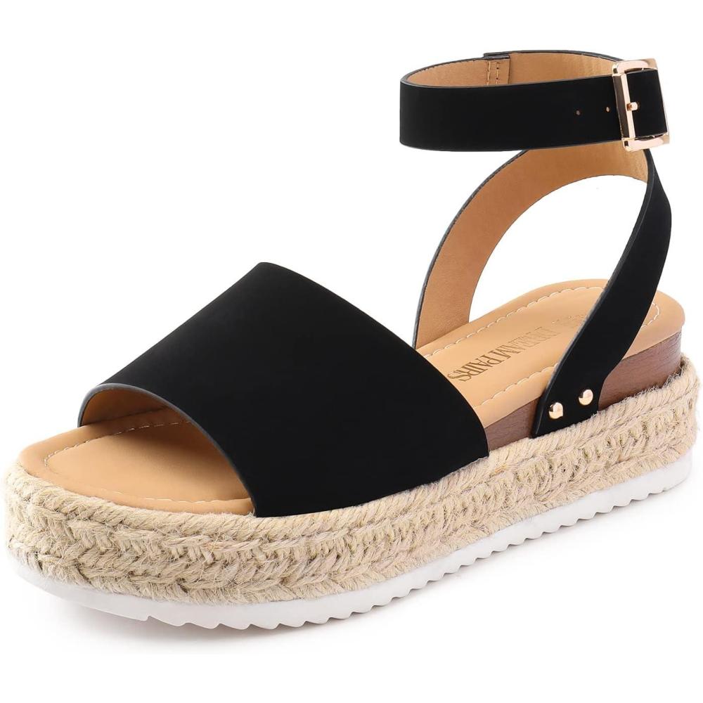 imageDREAM PAIRS Womens Platform Espadrilles Casual Ankle Strap Wedge Sandals Comfortable Dressy Summer ShoesBlacknubuck