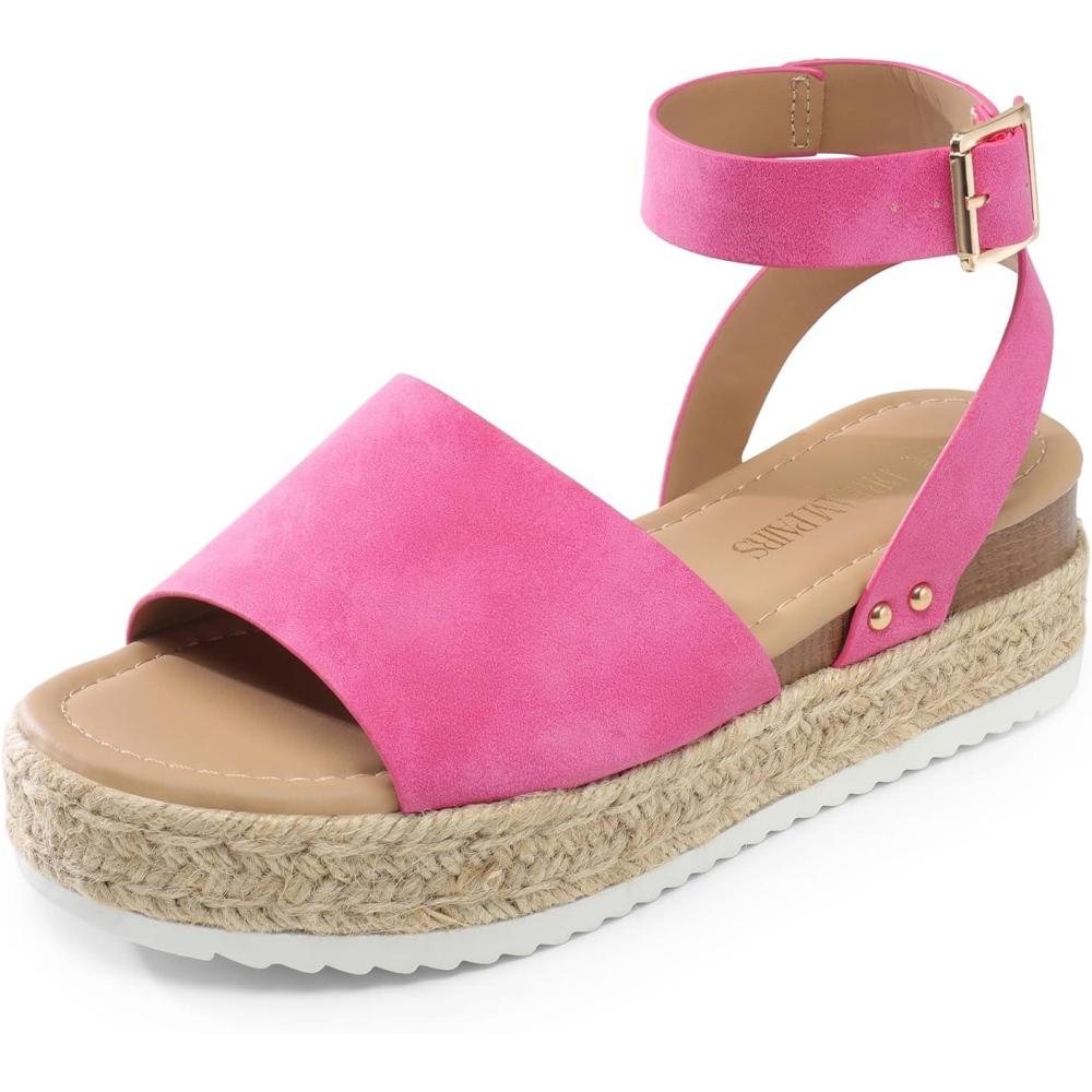 imageDREAM PAIRS Womens Platform Espadrilles Casual Ankle Strap Wedge Sandals Comfortable Dressy Summer ShoesHot Pink