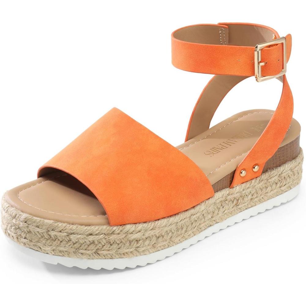 imageDREAM PAIRS Womens Platform Espadrilles Casual Ankle Strap Wedge Sandals Comfortable Dressy Summer ShoesOrange