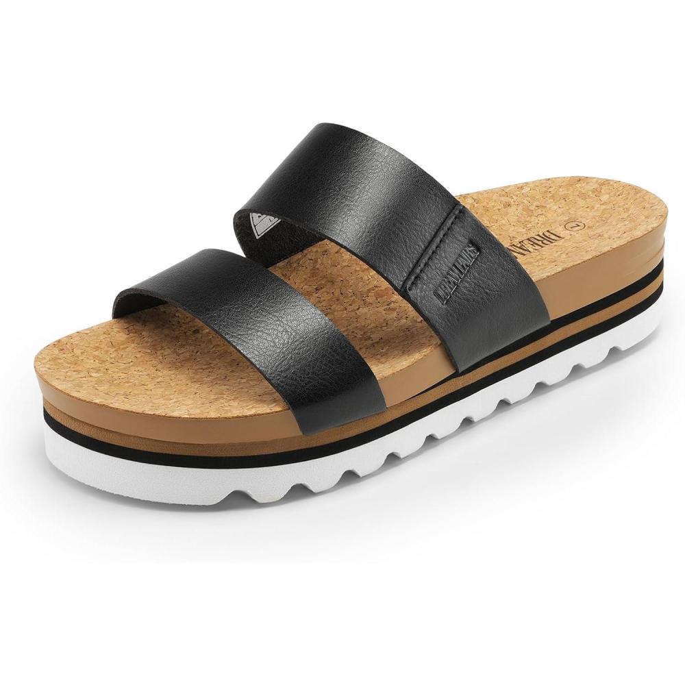 imageDREAM PAIRS Womens Platform Wedge Sandals with Arch Support Comfortable Beach Slipon Flat Sandals Casual 2Strap Cork Cushion Slides for WomenBlack