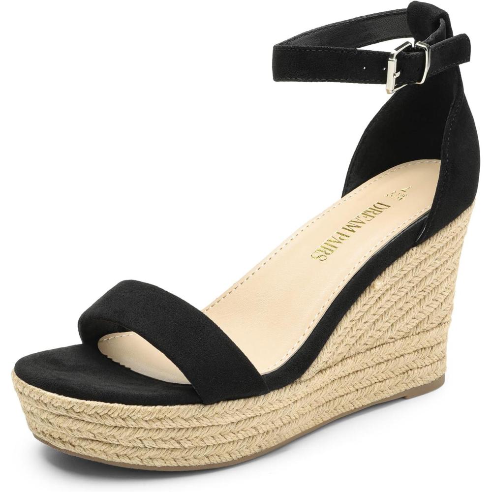 imageDREAM PAIRS Womens Platform Wedges Sandals Comfortable Open Toe Espadrilles Sandals Dressy Buckle Ankle Strap Summer ShoesBlack