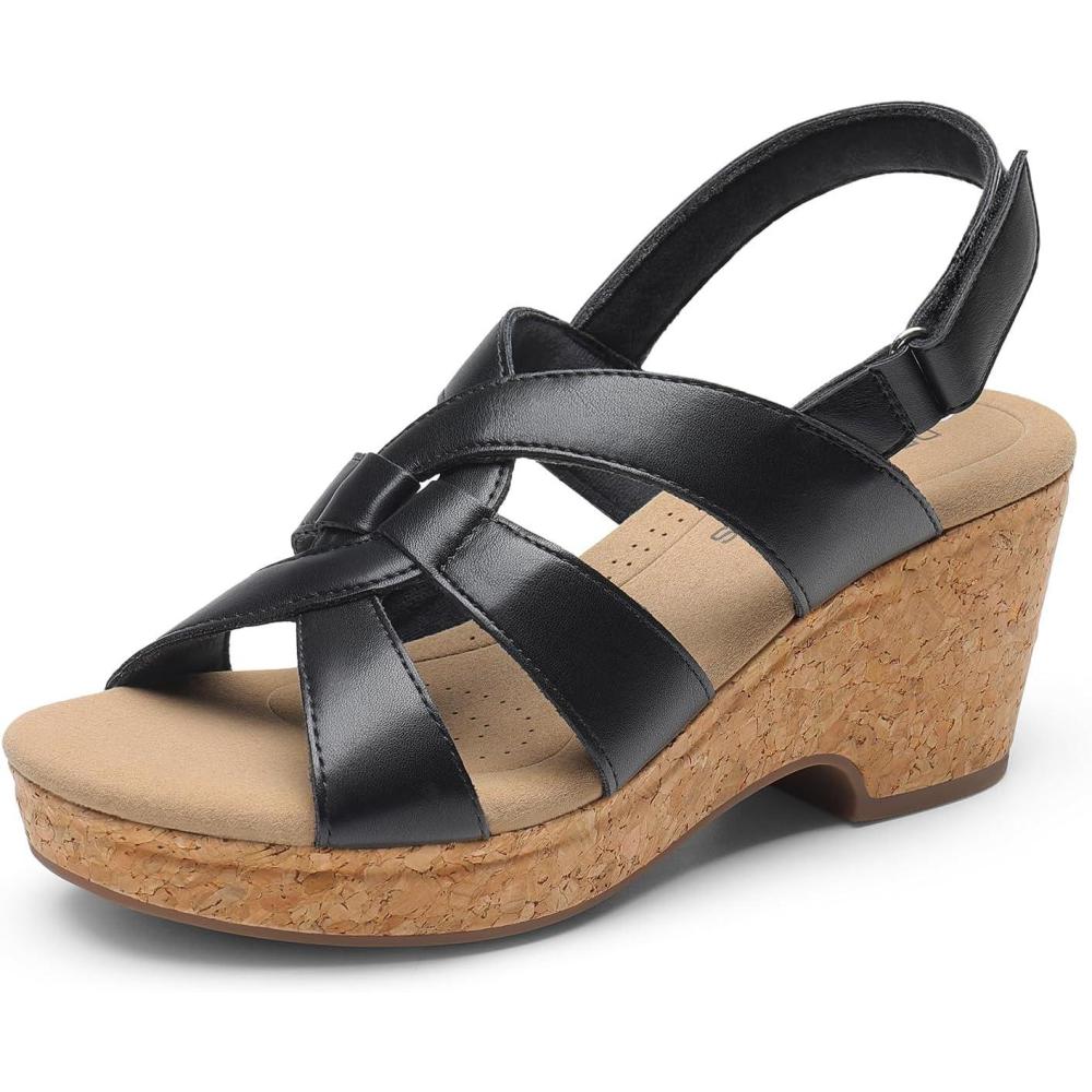 imageDREAM PAIRS Womens Wedge Sandals Comfortable Open Toe Platform Casual Dressy Cork Summer Dress ShoesBlack