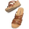DREAM PAIRS Dressy Wedge Sandals for Women Casual Summer, Comfort Cork Strappy Platform Slides Sandals(Brown)