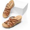 DREAM PAIRS Dressy Wedge Sandals for Women Casual Summer, Comfort Cork Strappy Platform Slides Sandals(Brown)