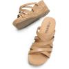 DREAM PAIRS Dressy Wedge Sandals for Women Casual Summer, Comfort Cork Strappy Platform Slides Sandals(Nude)
