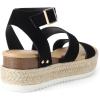 DREAM PAIRS Strappy Espadrille Platform Wedge Sandals for Women Dressy Summer, Comfortable Open Toe Sandals with Cushioned Insole and Ankle Strap Buckle(Black Nubuck)