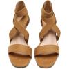 DREAM PAIRS Women’s Elastic Ankle Strap Low Wedge Sandals(Camel)