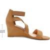 DREAM PAIRS Women’s Elastic Ankle Strap Low Wedge Sandals(Camel)