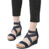 DREAM PAIRS Womens Elastic Ankle Strap Open Toe Platform Wedge Sandals Comfortable Summer Shoes(Navy)