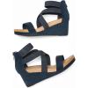 DREAM PAIRS Womens Elastic Ankle Strap Open Toe Platform Wedge Sandals Comfortable Summer Shoes(Navy)