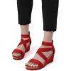 DREAM PAIRS Womens Elastic Ankle Strap Open Toe Platform Wedge Sandals Comfortable Summer Shoes(Red)