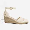 DREAM PAIRS Women’s Espadrilles Closed Toe Ankle Strap Dressy Platform Wedge Sandals(Beige/White)