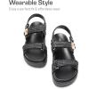 DREAM PAIRS Women’s Low Wedge Sandals Comfortable Arch Support Platform Open toe Casual Dressy Flat Summer Sandals with Adjustable Straps(Black-raffia)