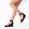DREAM PAIRS Women’s Open Toe Buckle Ankle Strap Platform Wedge Sandals Summer Shoes.(Black)