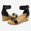 DREAM PAIRS Women’s Open Toe Buckle Ankle Strap Platform Wedge Sandals Summer Shoes.(Black/Pu)
