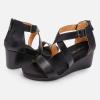 DREAM PAIRS Women’s Open Toe Buckle Ankle Strap Summer Platform Wedge Sandals(Black/Pu)