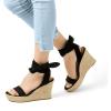 DREAM PAIRS Womens Open Toe Espadrilles Wedges Tie Lace Up Cute Ankle Strap Platform Sandals Dressy Shoes(Black)