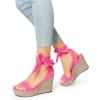 DREAM PAIRS Womens Open Toe Espadrilles Wedges Tie Lace Up Cute Ankle Strap Platform Sandals Dressy Shoes(Hot Pink-suede)