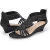 DREAM PAIRS Women’s Open Toe Low Wedges Sandals, Rhinestone Strappy Zipper Dress Shoes, Summer Wedding Party Travel Shoes(Black)
