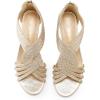 DREAM PAIRS Women’s Open Toe Low Wedges Sandals, Rhinestone Strappy Zipper Dress Shoes, Summer Wedding Party Travel Shoes(Gold)