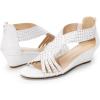 DREAM PAIRS Women’s Open Toe Low Wedges Sandals, Rhinestone Strappy Zipper Dress Shoes, Summer Wedding Party Travel Shoes(White)