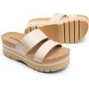 DREAM PAIRS Women’s Platform Slides Sandals Comfortable Arch Support Footbed Two Strap Slip-on Fashion Beach Wedge Sandals(Beige)
