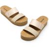 DREAM PAIRS Women’s Platform Wedge Sandals with Arch Support, Comfortable Beach Slip-on Flat Sandals, Casual 2-Strap Cork Cushion Slides for Women(Beige-pu)