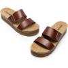 DREAM PAIRS Women’s Platform Wedge Sandals with Arch Support, Comfortable Beach Slip-on Flat Sandals, Casual 2-Strap Cork Cushion Slides for Women(Brown-pu)