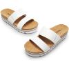 DREAM PAIRS Women’s Platform Wedge Sandals with Arch Support, Comfortable Beach Slip-on Flat Sandals, Casual 2-Strap Cork Cushion Slides for Women(White)