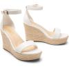 DREAM PAIRS Women’s Platform Wedges Sandals, Comfortable Open Toe Espadrilles Sandals Dressy Buckle Ankle Strap Summer Shoes(White-pu)
