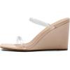 DREAM PAIRS Women’s Slides Wedge Sandals Two Strap Square Open Toe Dress Shoes(Nude/Clear)