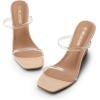 DREAM PAIRS Women’s Slides Wedge Sandals Two Strap Square Open Toe Dress Shoes(Nude/Clear)